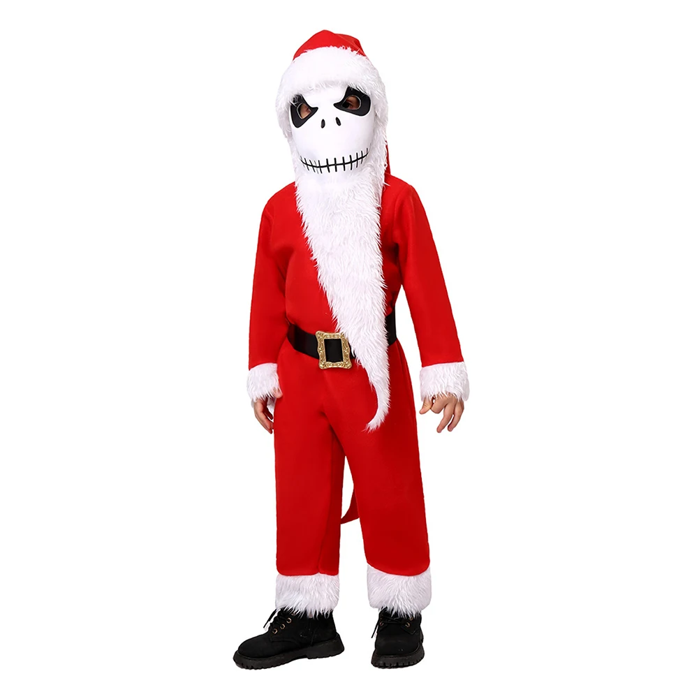 Kids The Nightmare Before Christmas Jack Cosplay Skull Mask Beard Jumpsuit Hat Belt Costume Christmas Roleplay Disguise Outfits