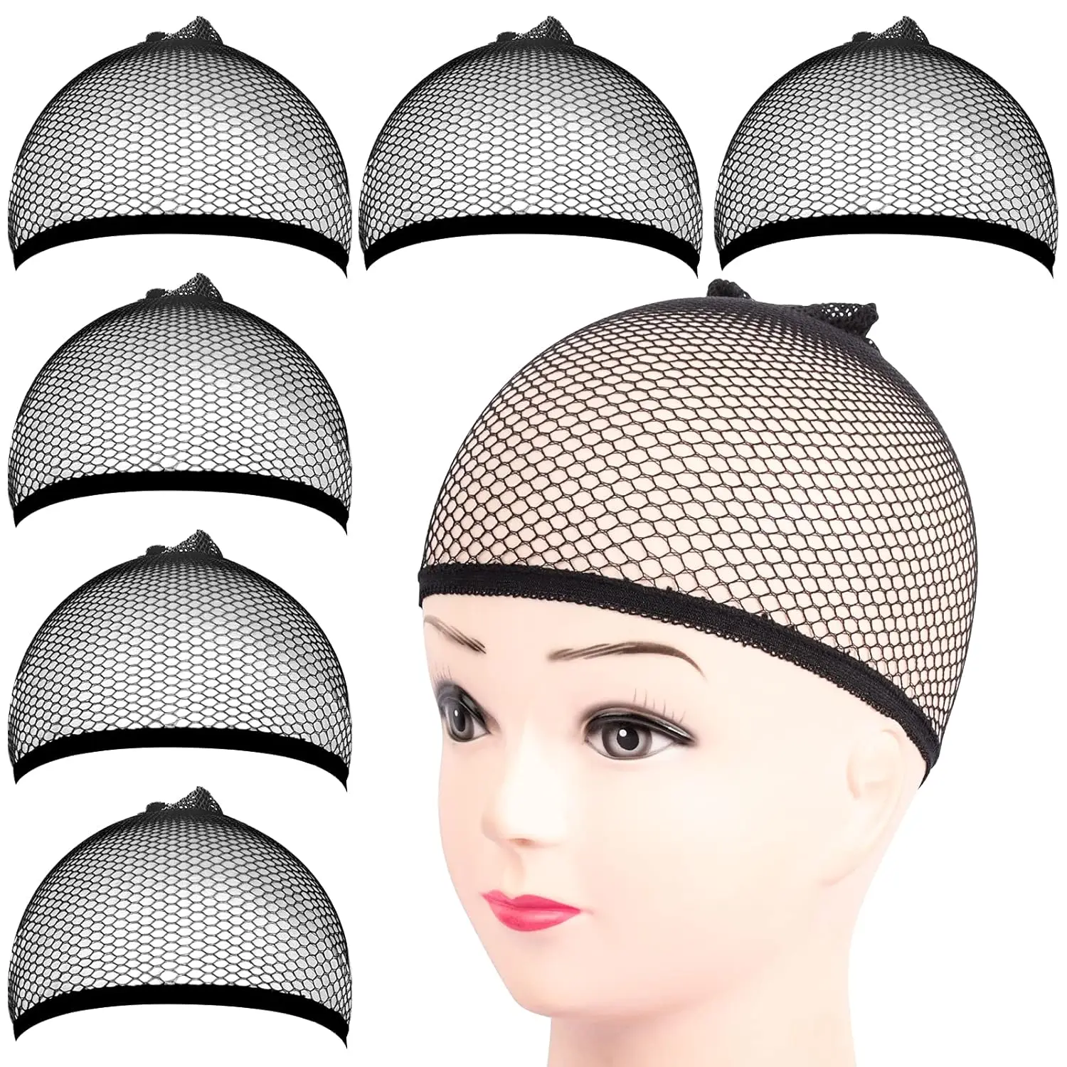 6PCS Black Mesh Wig Caps, Closed End Hair Net for Women Men Kids, Halloween Cosplay
