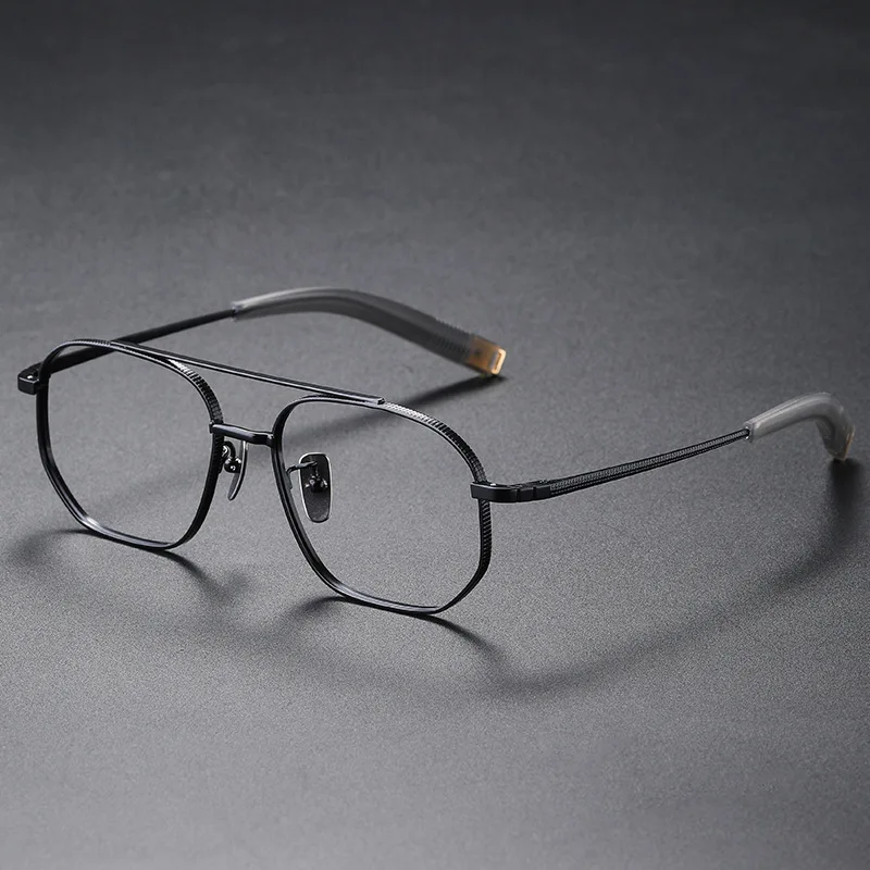 Light Pure Titanium Frames Retro Polygon Spectacle Pilot Retro Double Bridge Customized Optical Prescription Eyeglasses Men