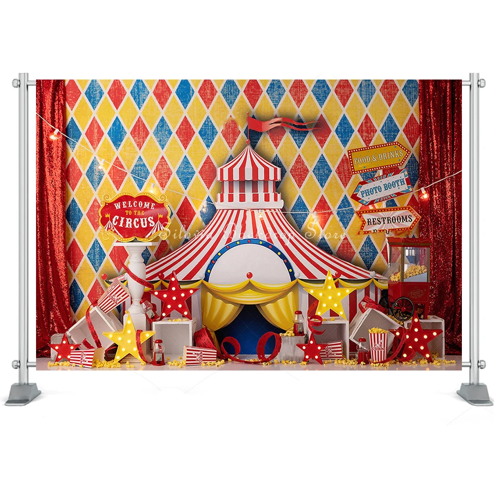 Circus Carnival Photo Background for Baby Kids First Birthday Photography Backdrop Main Event Popcorn Decor Photo Studio Props