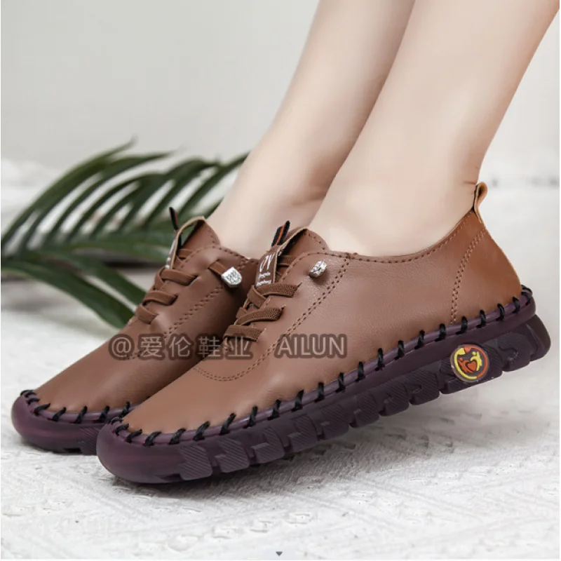 In Stock Handmade Stitching plus Size Cross-Border Student Shoes Women's Independent Stand Flat Mothers' Shoes Casual Shoes