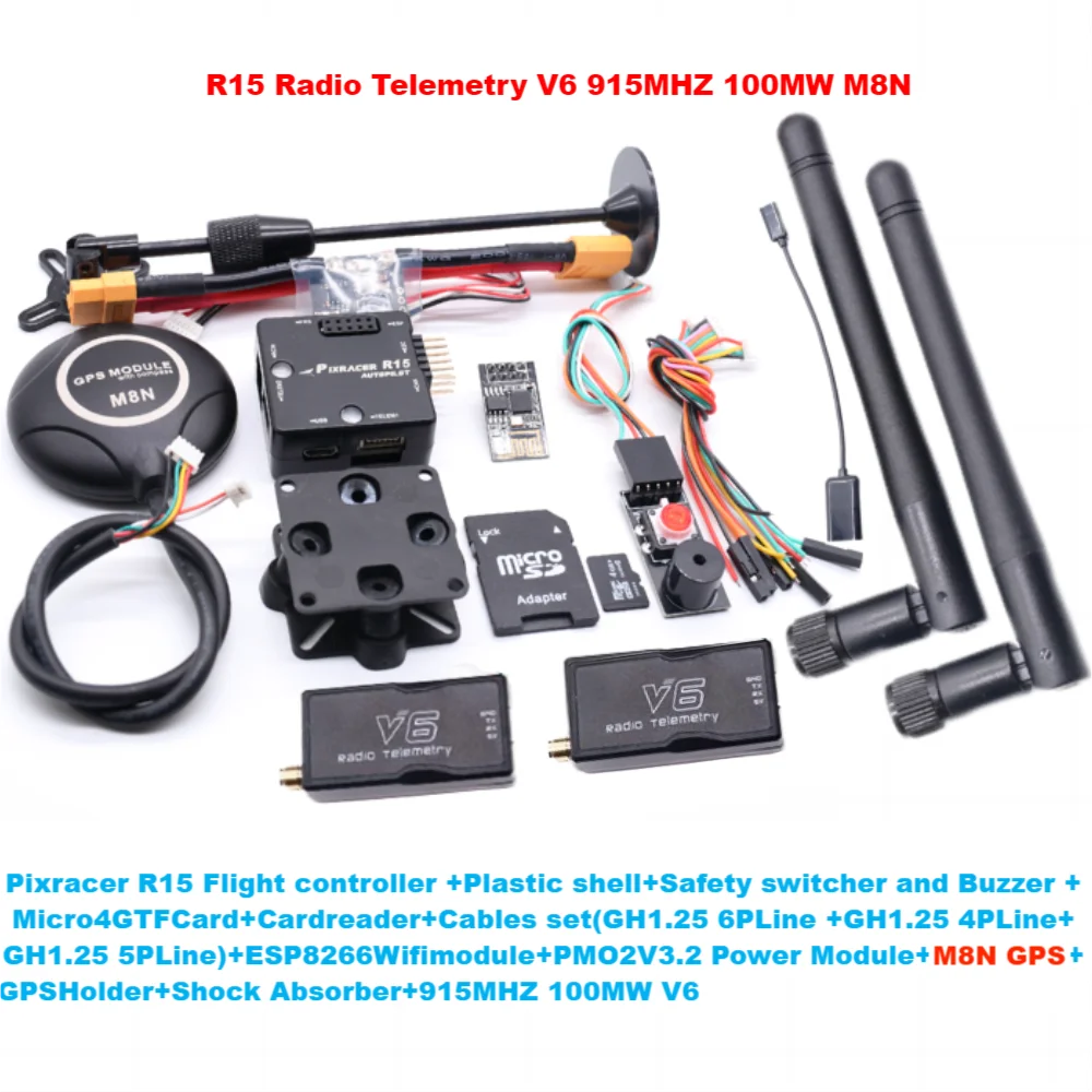 Pixracer-CONTROLADOR DE VUELO R15, piloto automático Xracer PX4 Pixhawk, M8N/M9N/M10, Radio GPS, telemetría V6, conjunto RC Quadcopter Ardupilot