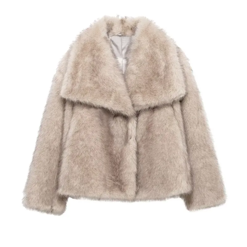 

Women Elegant Warm Fluffy Faux Fur Coat Loose Long Sleeve Lapel Jacket Autumn Winter New Fashion High Street Gradient Outerwear