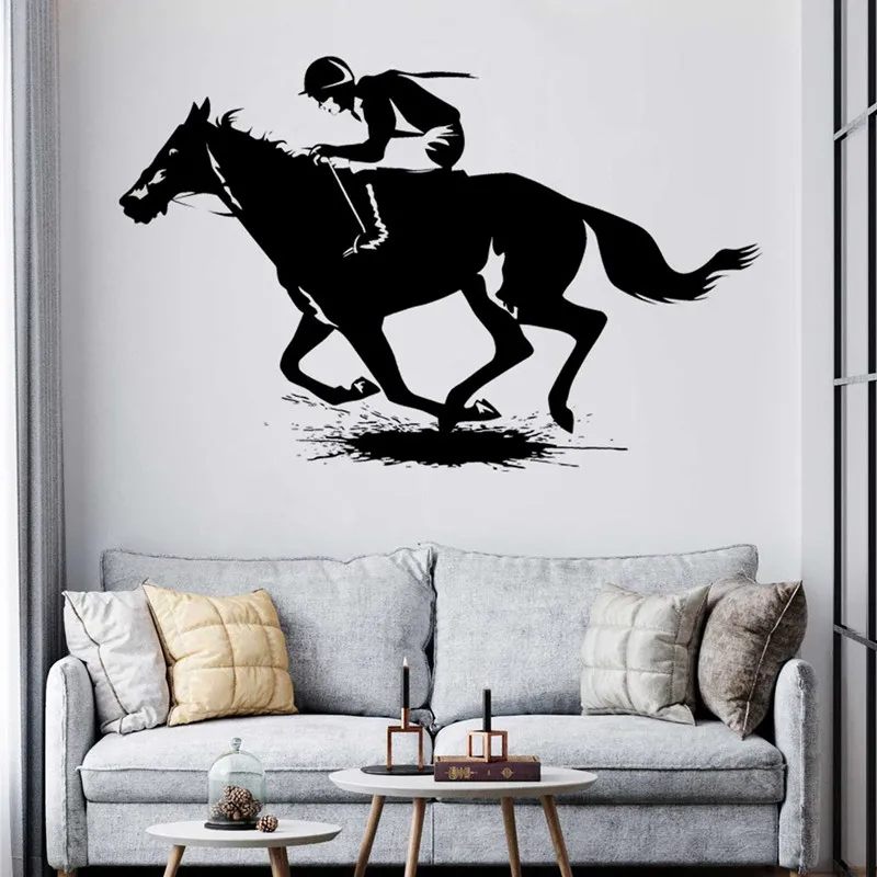 Adesivi murali da corsa di cavalli da equitazione Sport equestri Corse da corsa Stables Decor Decalcomanie in vinile Casa Camera da letto Soggiorno