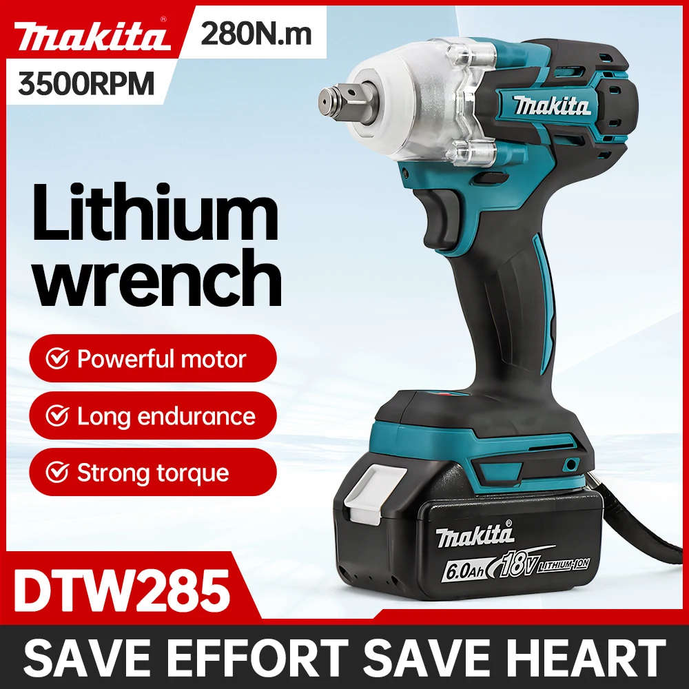 Makita DTW285 Brushless Cordless Impact Wrench 18V Battery Rechargeable Electric Lithium Battery Wrench 280N.m Power Tools