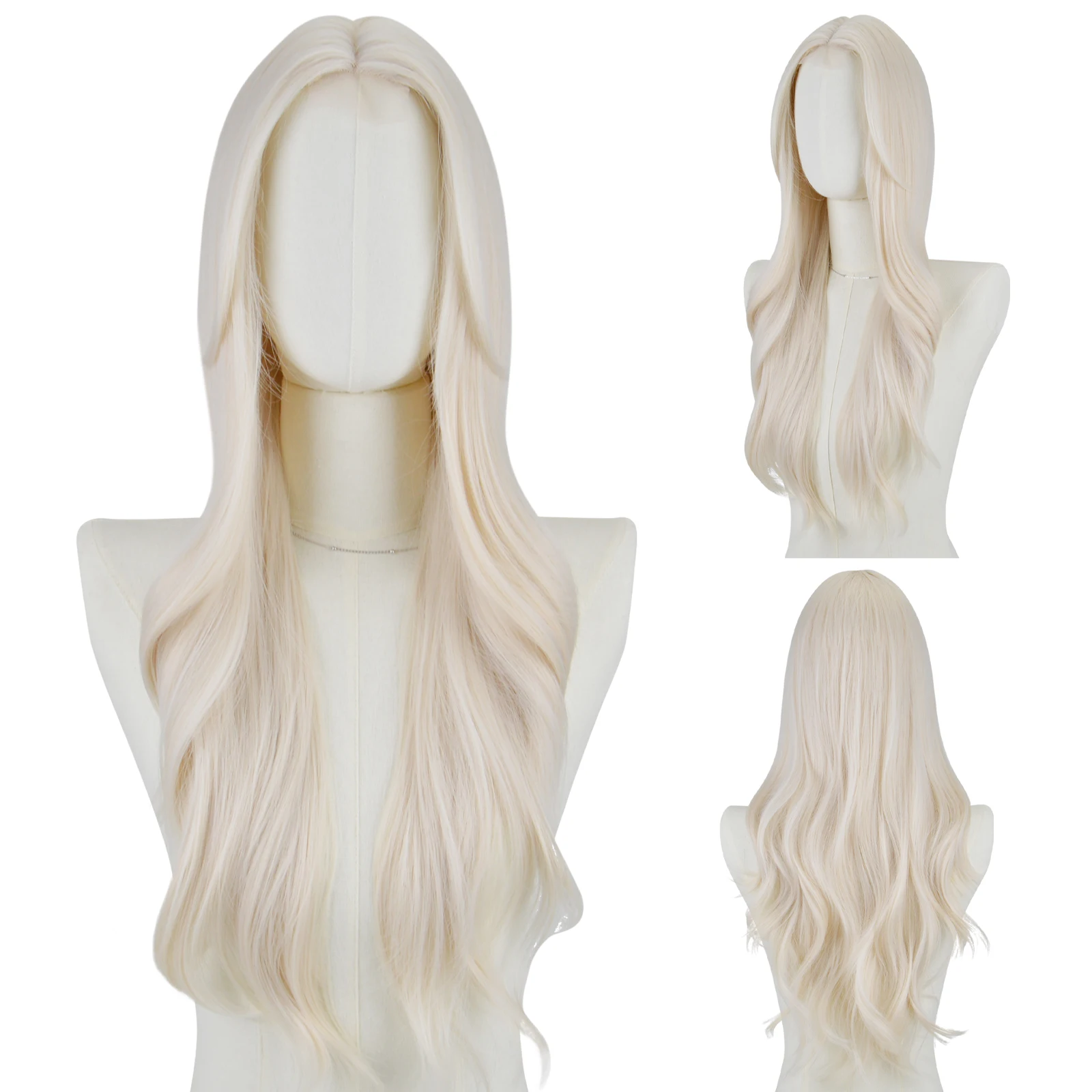 

29" Light Blonde Lace Front Wig Parted In The Middle With Eight Bangs for Women Synthetic Heat-Resistant Fibre Wig for Daily Use