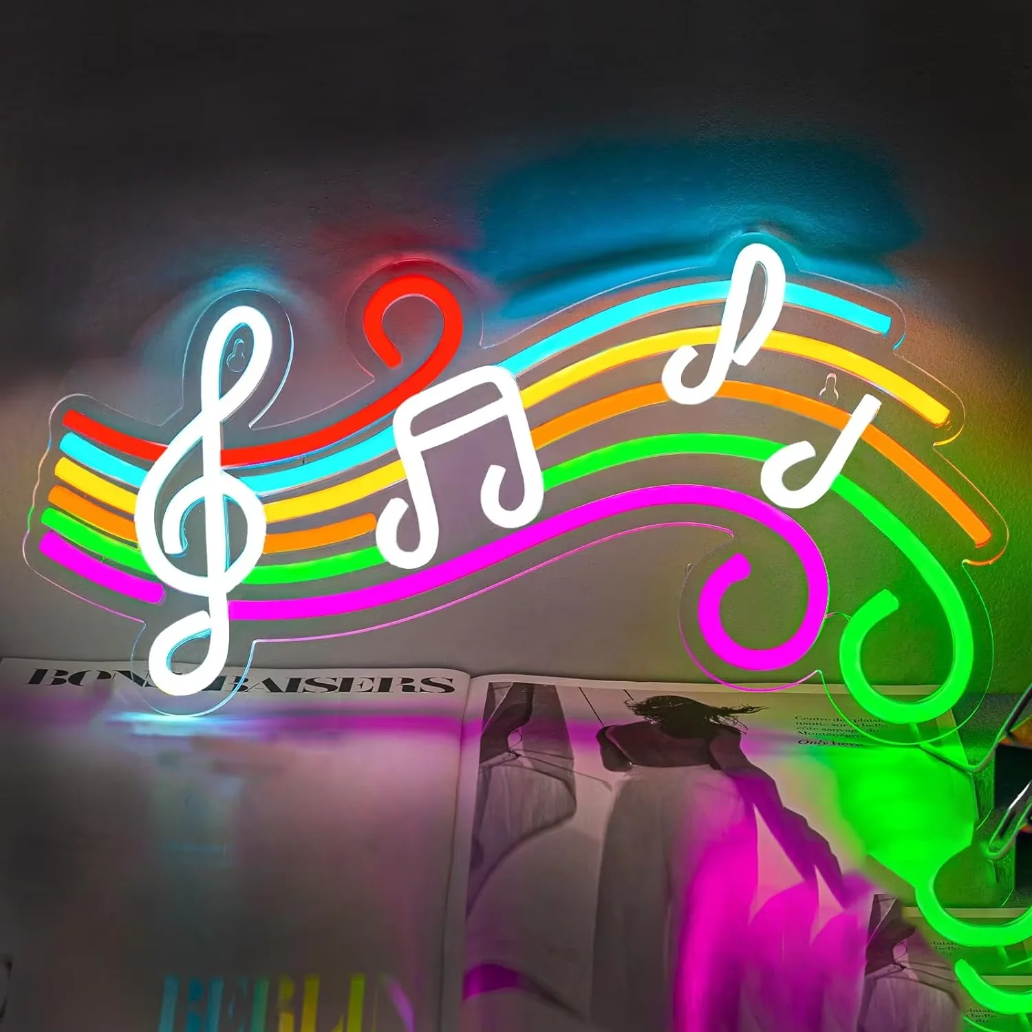 カラフルな音符の調光可能なネオンサインledネオンライト、usb電源、音楽スタジオ、バー、カフェ、バンドルーム、壁飾り、アートギフトに最適