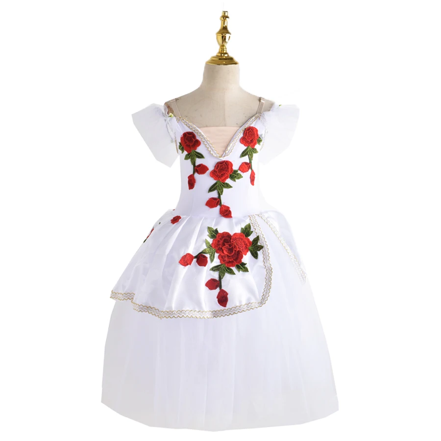 

New Romantic Tutu Giselle Ballet Costumes Girls Child Velet Long Tulle Dress Skate Ballerina Dress Puff Sleeve Chorus Dress