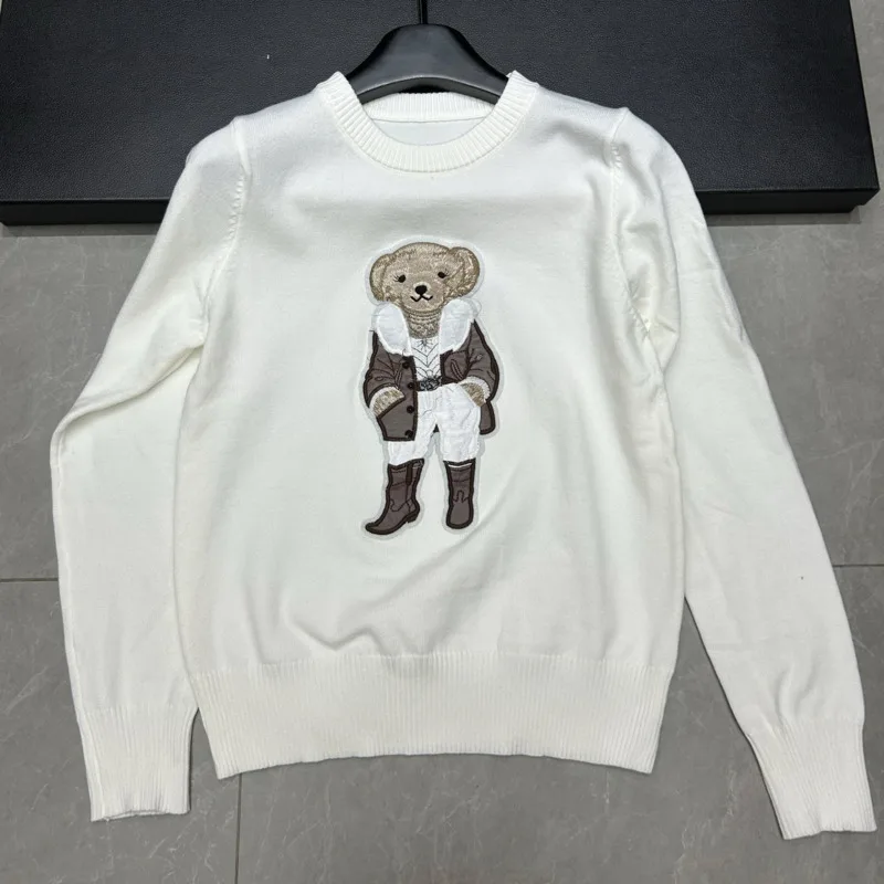 고품질 유럽 스타일 명품 브랜드 루즈핏 베어 풀오버 니트 여성 패션 캐주얼 티셔츠 여성 니트 스웨터