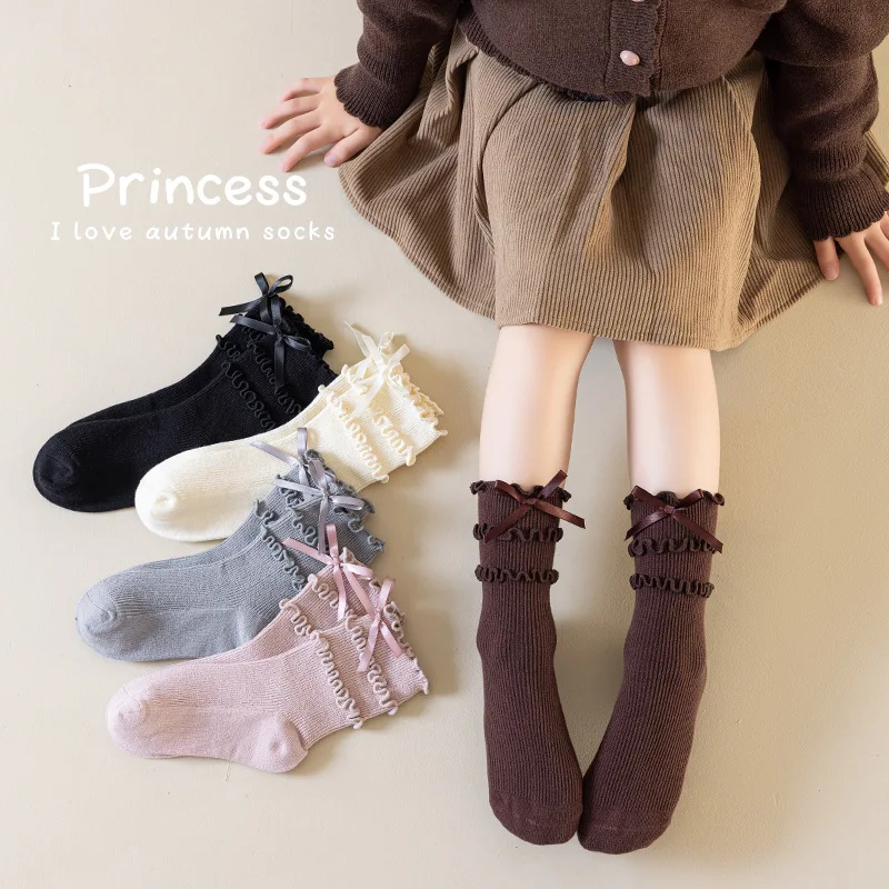 

Зима-Осень, короткие носки с закрученными краями, милые носки, детские носки принцессы с деревянными краями ушей, студенческие короткие носки с бантом