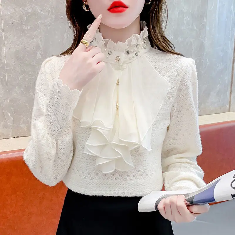 Fashionable Long Sleeve Lace Base Shirt Women's Outerwear Autumn Stylish Design Trendy Top Quality Material Sleeveless E11271