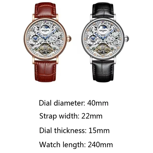 KINYUED J078 Tourbillon Skeleton Automatic Mechanical Watches for Men Wristwatch 3ATM Waterproof Watch Moon Phase Reloj Hombre