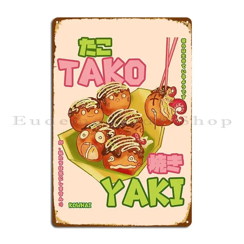 Tako Yaki Kowhai-letrero de Metal artístico, Mural, personaje de cocina, decoración de pared, cartel de estaño para Club