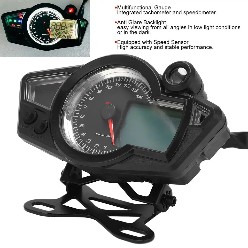 Newest Motorcycle Scooter Speedometer Tachometer ATV 15000 RPM LCD Odometer Speedometer Tachometer Gauge RPM km/h DC12V