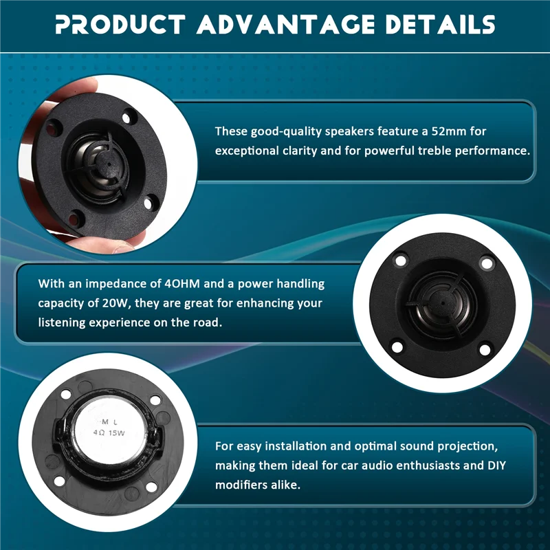 2 Inch Car Tweeter Speaker Set 52Mm 4OHM 20W High Performance Car Audio Modification-ABJU
