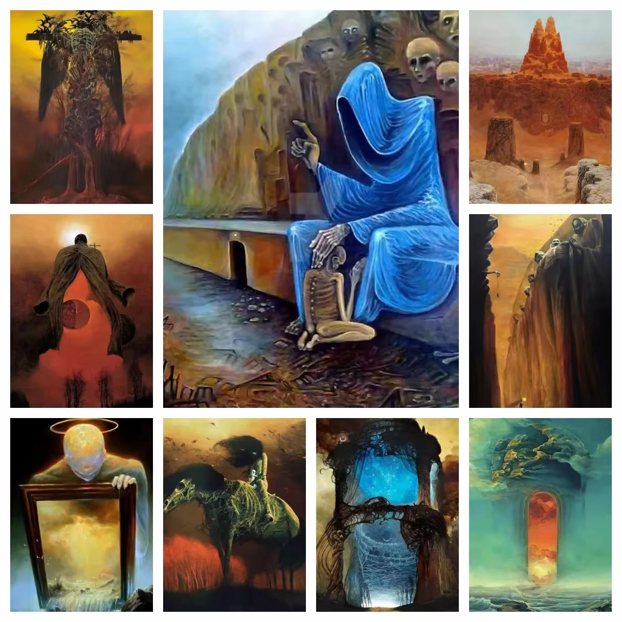 Z-Zdzislaw B-Beksinski Art 5D DIY Vollrundes Diamantgemälde für Zuhause, Wohnzimmer, Schlafzimmer, Bar, ästhetische Dekoration