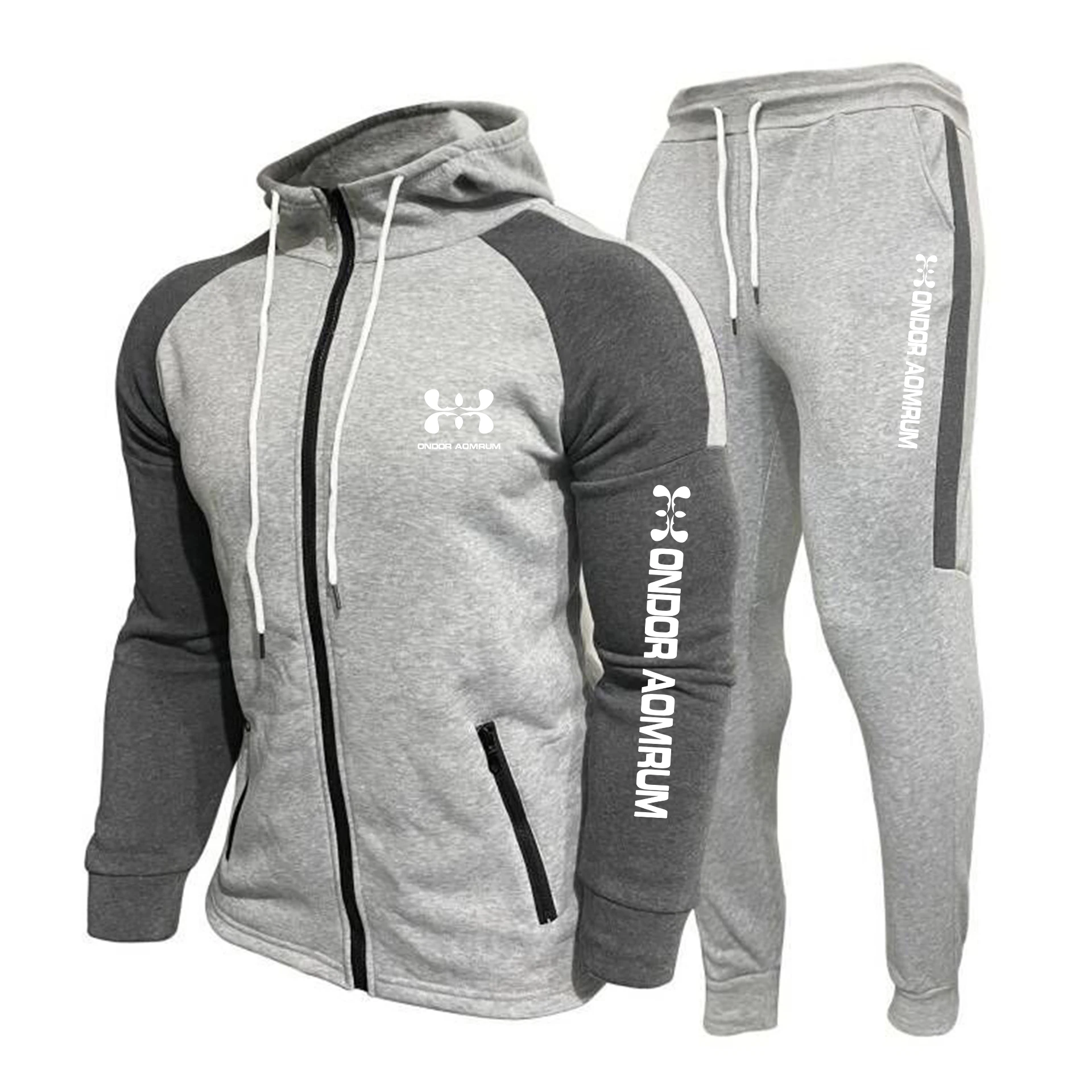 طقم سويت شيرت رجالي جديد بأكمام طويلة وقلنسوة مع صوف وسترة مريحة وسترة منقوشة بالألوان