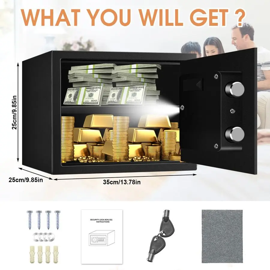 خزائن صغيرة مقاومة للحريق للاستخدام المنزلي، آمنة منزلية رقمية مقاومة للحريق مقاومة للماء مع لوحة مفاتيح قابلة للبرمجة، ومفاتيح احتياطية وقابلة للإزالة