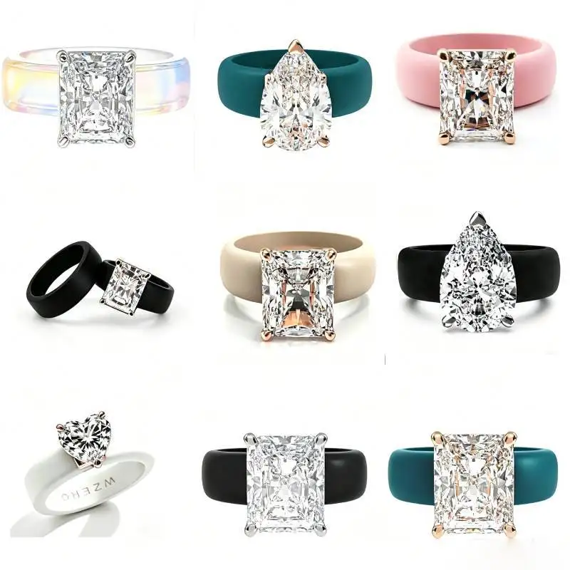 Minimalist Silicone Heart Diamond Ring White Rubber Band Heart Cut Zircon Stackable Comfort Band Women Fashion Jewelry