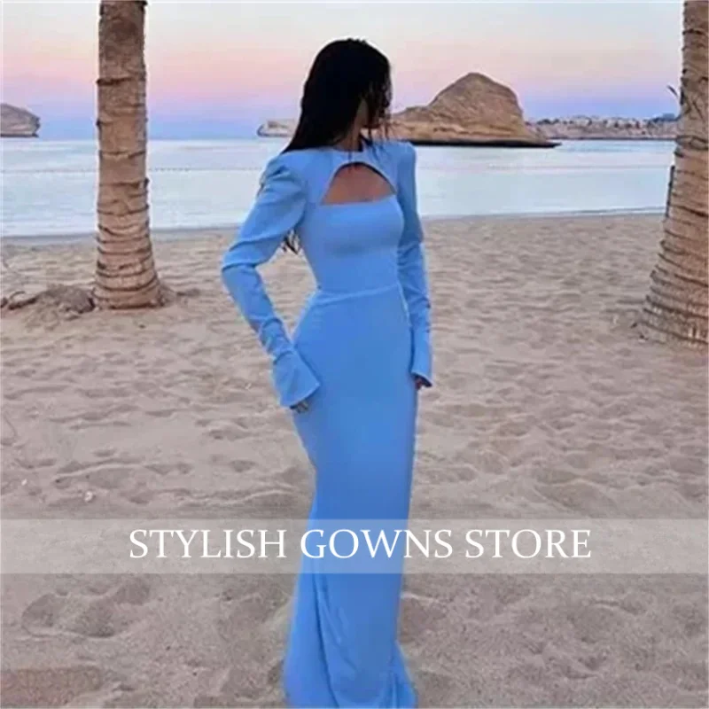 Robe de soirée élégante pour femmes, manches longues, col rond, robe de bal, queue de poisson, robe de mariée, 2024