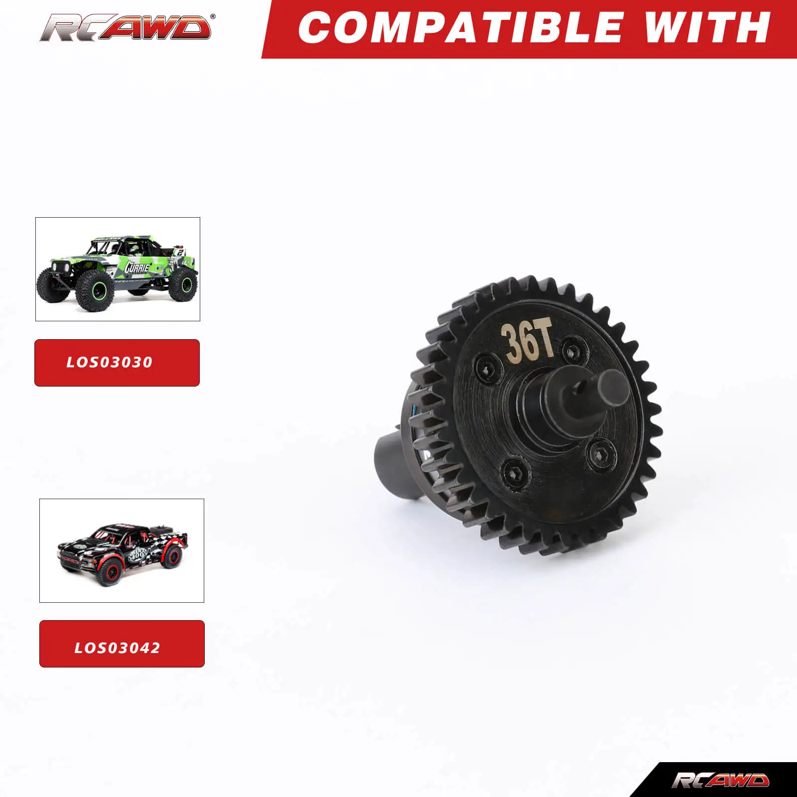 RCAWD Alloy Center differential assembly 36T for 1/10 LOSI Baja Rey 4WD 1/10 Hammer Rey U4  Rock Racer