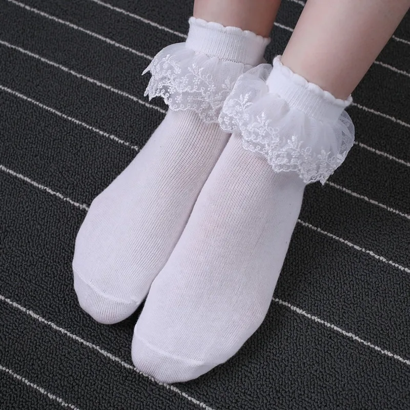 Lolita Women Harajuku Retro Lace Short Ankle Socks JK Frilly Ruffle Cotton Princess Girls Soft Wedding Dance White Cute Ballet