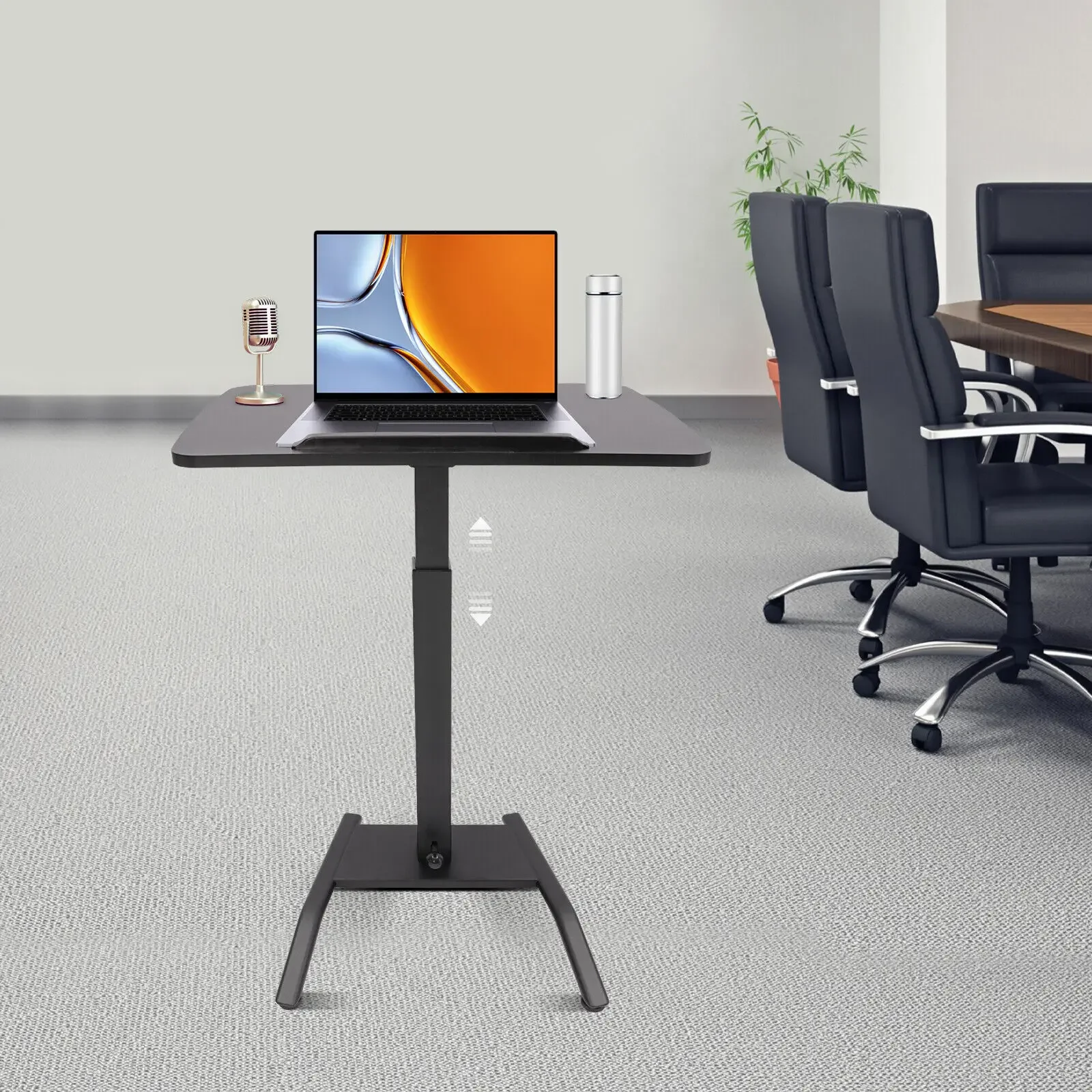 25.5" Height Adjustable Rolling Lectern Desk - Mobile Standing Workstation w/ Outlet
