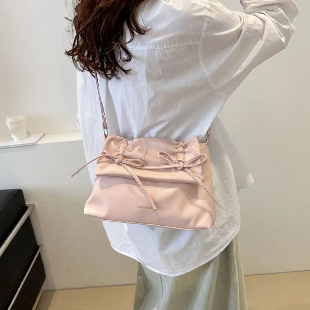 بسيطة حلوة بولي Leather حقيبة كتف جلدية مطوي سعة كبيرة Y2K القوس حقيبة تحت الإبط النمط الفرنسي حقيبة يد الصلبة حمل حقيبة المرأة