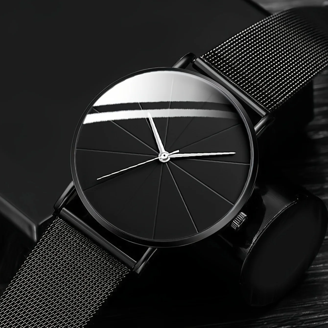 1pc Men's Simple Scale Quartz Mesh Strap Watch, Ideal choice for Gifts