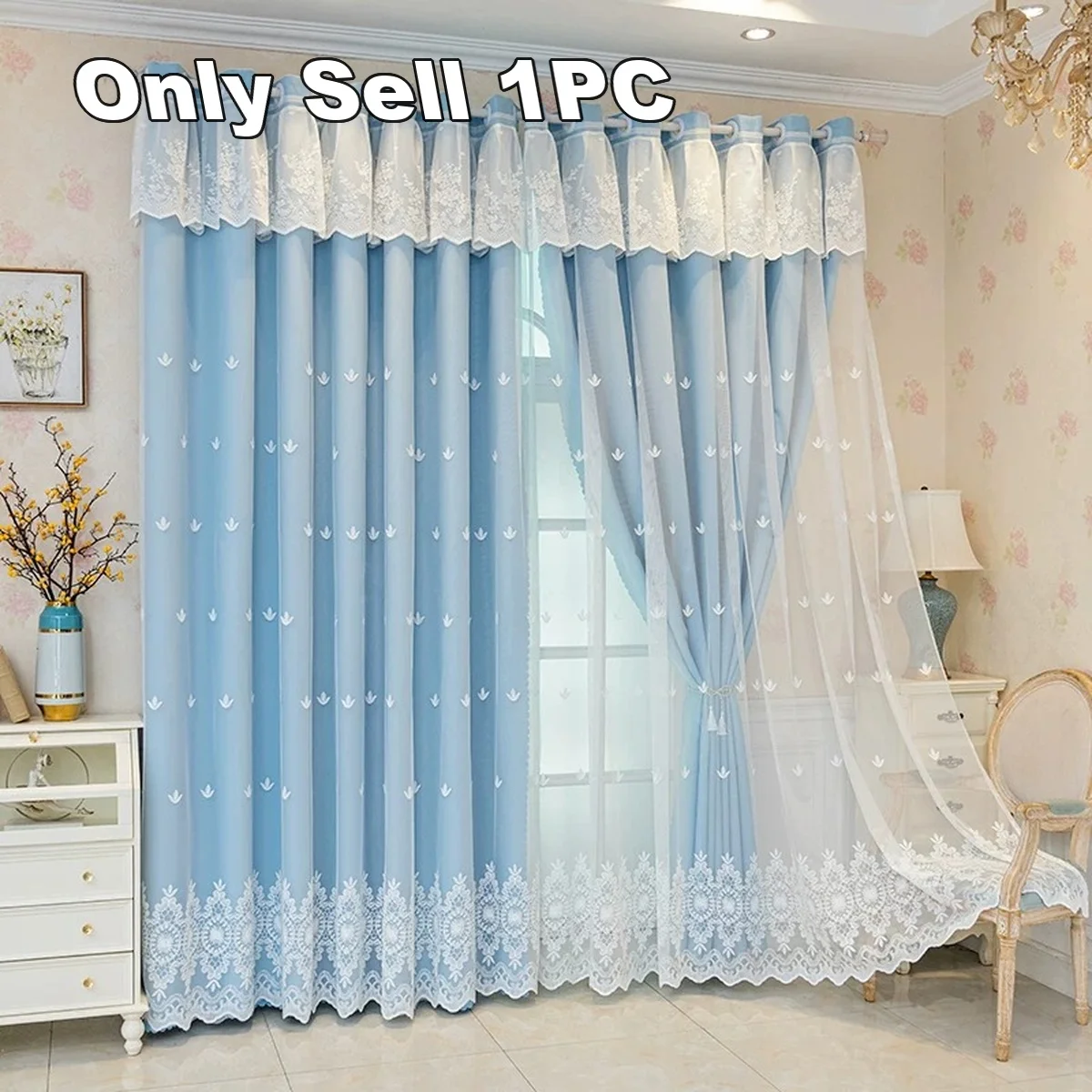 1PC Light Blocking Curtain for Girls' Room, Living Room, Bedroom, Dual Layer with Sheer, Modern Minimalist Style, Luxury Design
