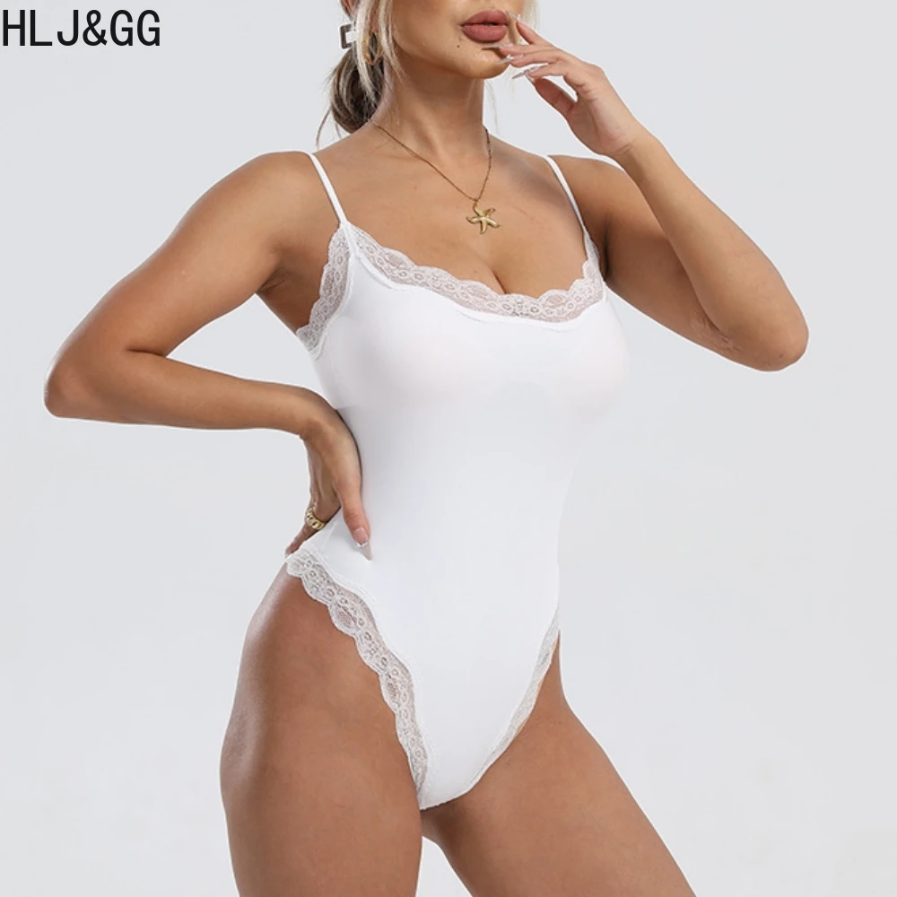 HLJ&GG Fashion Camouflage Cargo Jean Shorts Two Piece Set Women Spaghetti Strap Lace Splicing Bodysuits And Denim Shorts Outfits - view 2