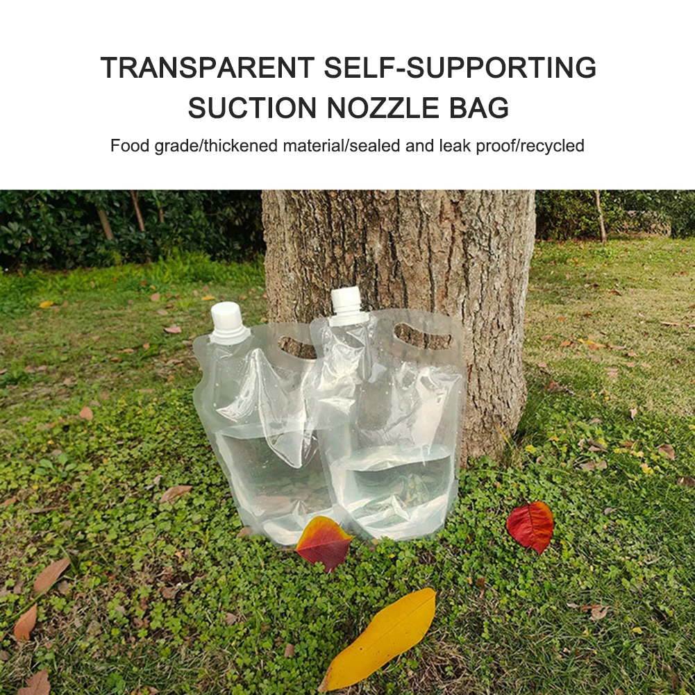 2L transparenter Wasserbeutel, kleiner Mundgriff, tragbarer Trinkwasserbehälter, kein Auslaufen, für Camping, Wandern, Radfahren