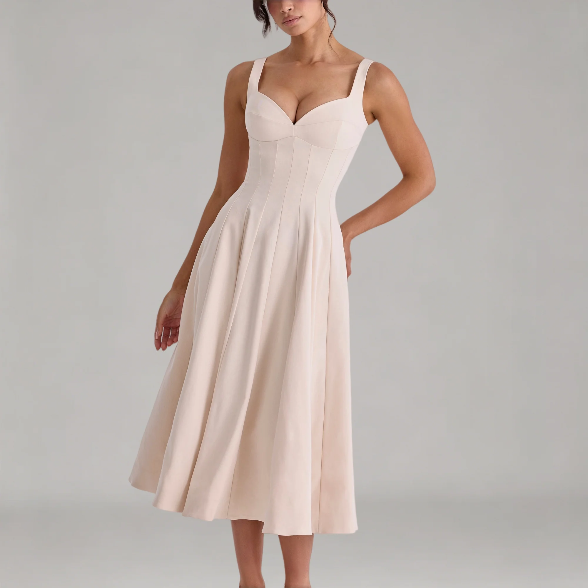 Women's Casual Thick Shoulder Straps A Line Flowy Midi Dresses Party Evening Gown Backless Elegant Wedding Guest Dress