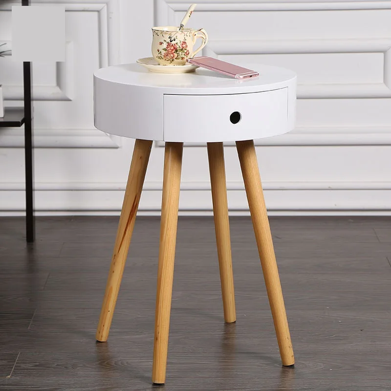 

Formwell FT803 Bed Side table, small coffee table, pine wood legs in natural finish, end table with drawer, flat top design