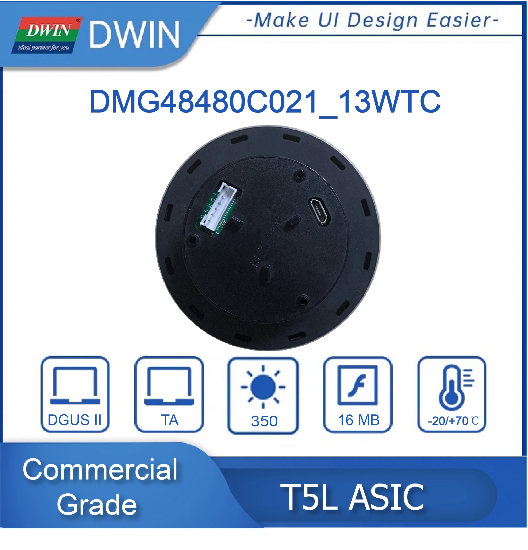 2.1-inch, 480*480 Pixels Resolution, 262K Colors, IPS-TFT-LCD Circular Rotary Screen with Encoder Shell DMG48480C021_13WTC