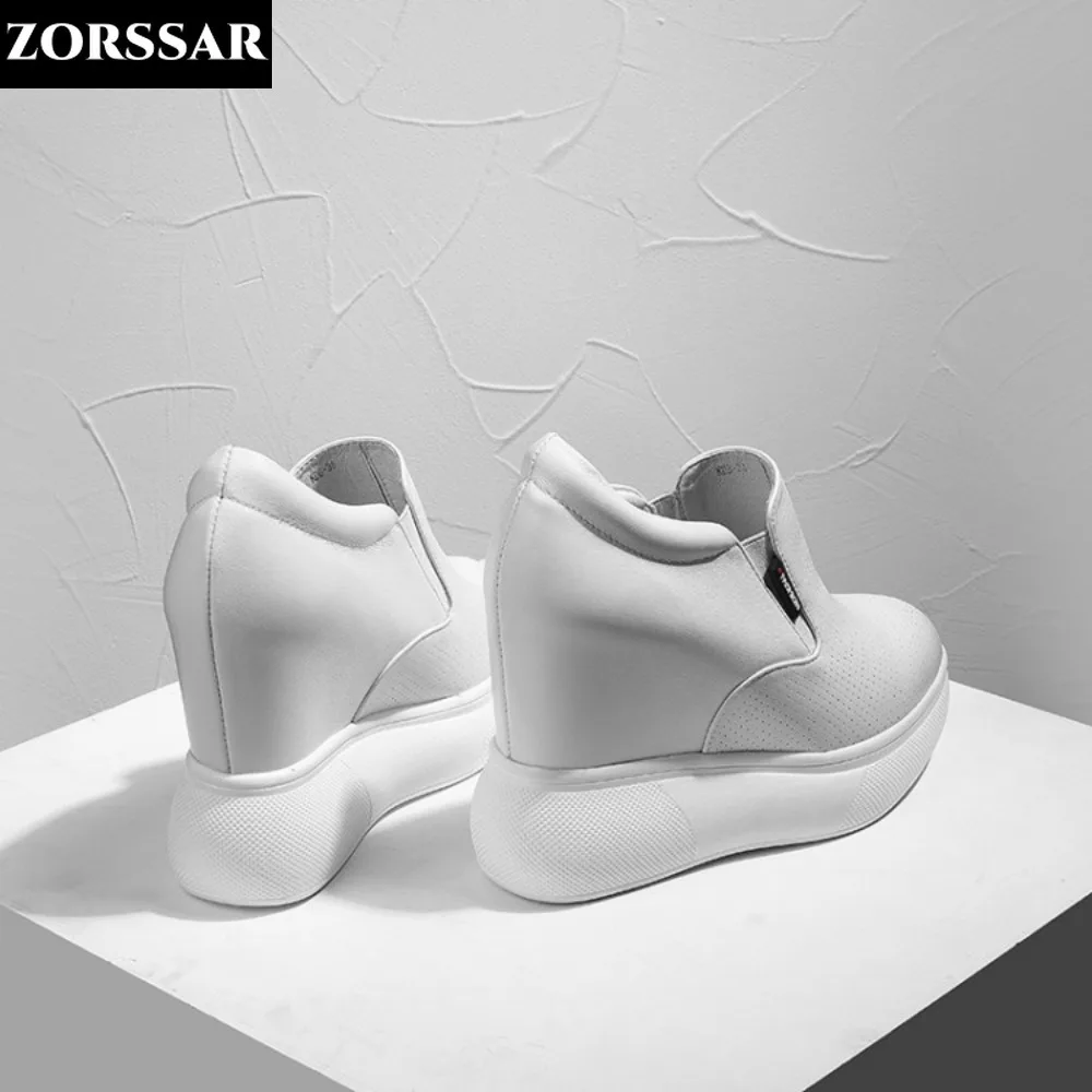 Scarpe casual con plateau con tacco nascosto Scarpe da ginnastica da donna Scarpe slip-on in vera pelle Scarpe da donna con zeppa vulcanizzata che