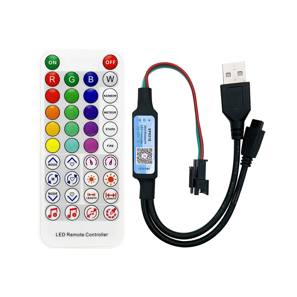 SP621E Mini-Bluetooth-Controller, APP-Steuerung, geeignet für WS2811 WS2812B SP6812 LED-Lichtleiste DC5–24 V USB mit 38-Tasten-Fernbedienung C