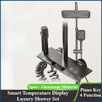 Smart Temperature Digital Display Luxury Shower System Bathroom Wall Mounted 4 Function Piano Key Rainlfall Shower Faucet Set