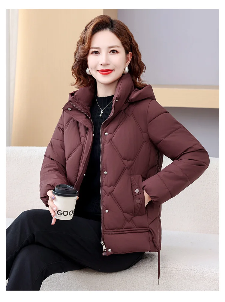 Winter Warm Thick Hooded Puffer Coat for Women L-4XL Windproof Russian Cold Weather Snow Jacket Middle Aged Mom Outerwear Cozy