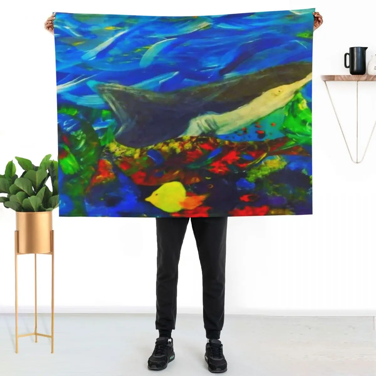 Shark and Colorful Fish sticker for sale by Monalisasmiles. Throw Blanket for sofa blankets and throws Blankets