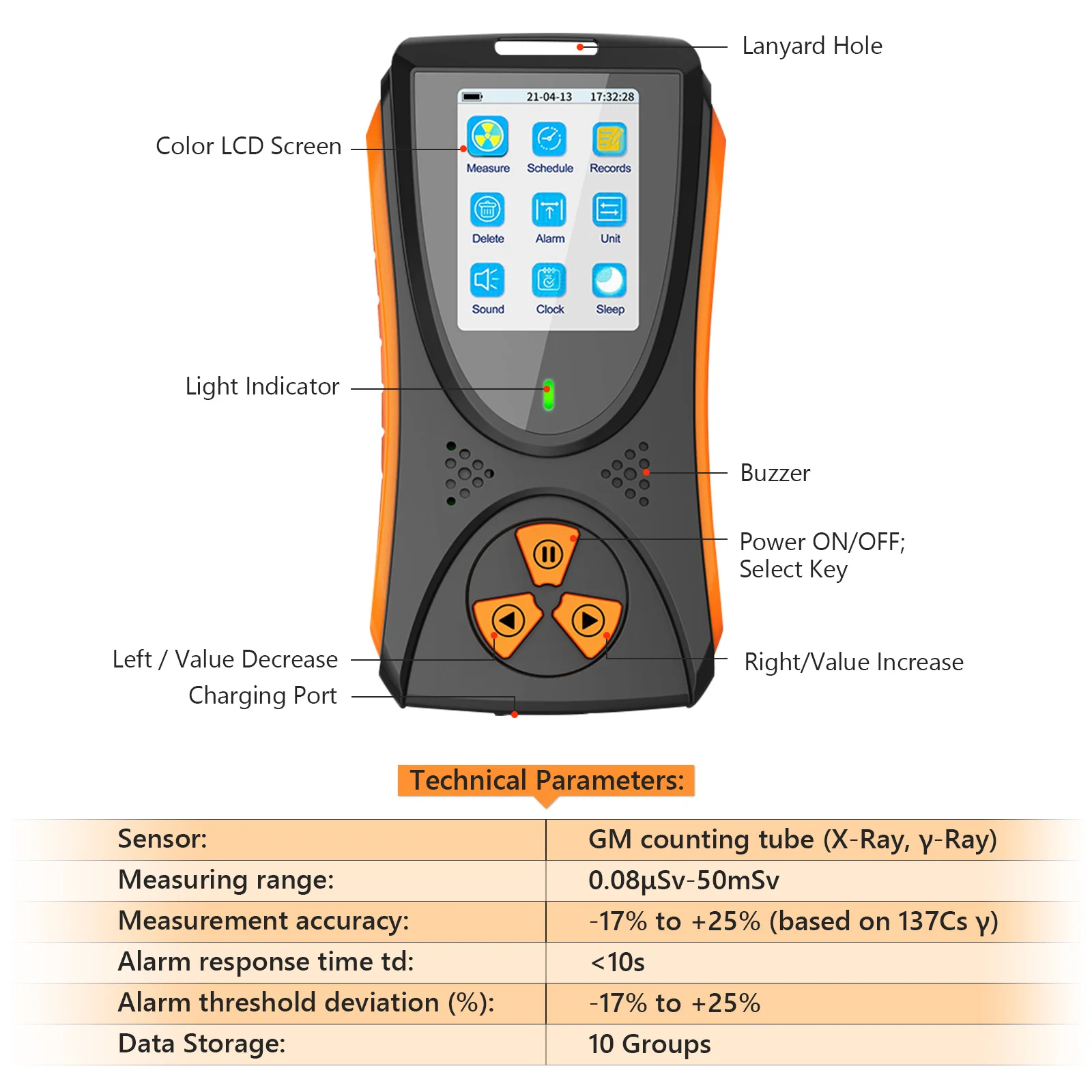 Portable Geiger Counter-Handheld Nuclear Radiation Detector for Beta, Gamma & X-ray with Audible/Visual Alarms & LCD Display