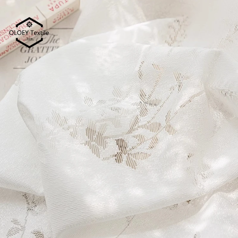 French-style Luxurious Moonlight Sheer Curtain for Bedroom Living Room with Plant Patterns High-end Creamy Pastoral Style Sheer