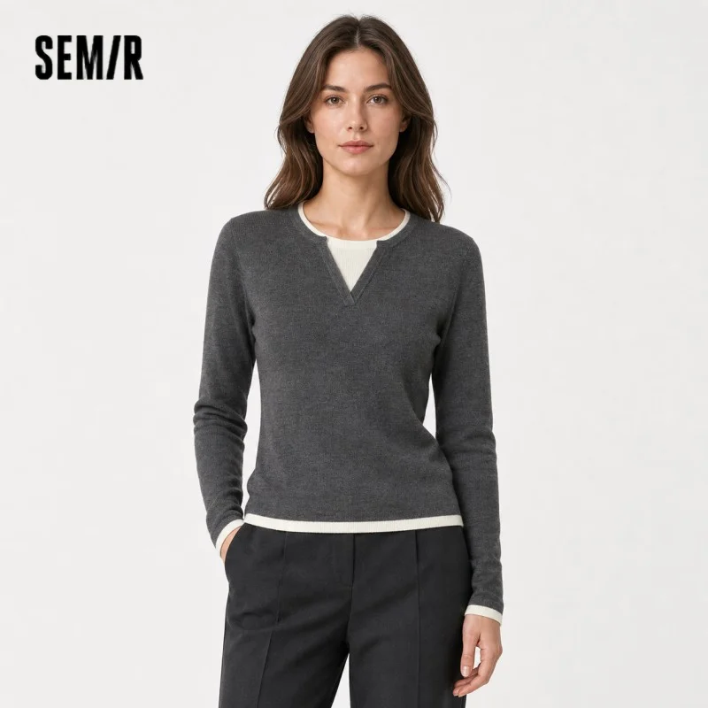 Semir Strickpullover für Damen, Wollhalter, Rundhalsausschnitt, schmale Passform, Temperament, 2025, Winter, neuer Farbblock-Pullover