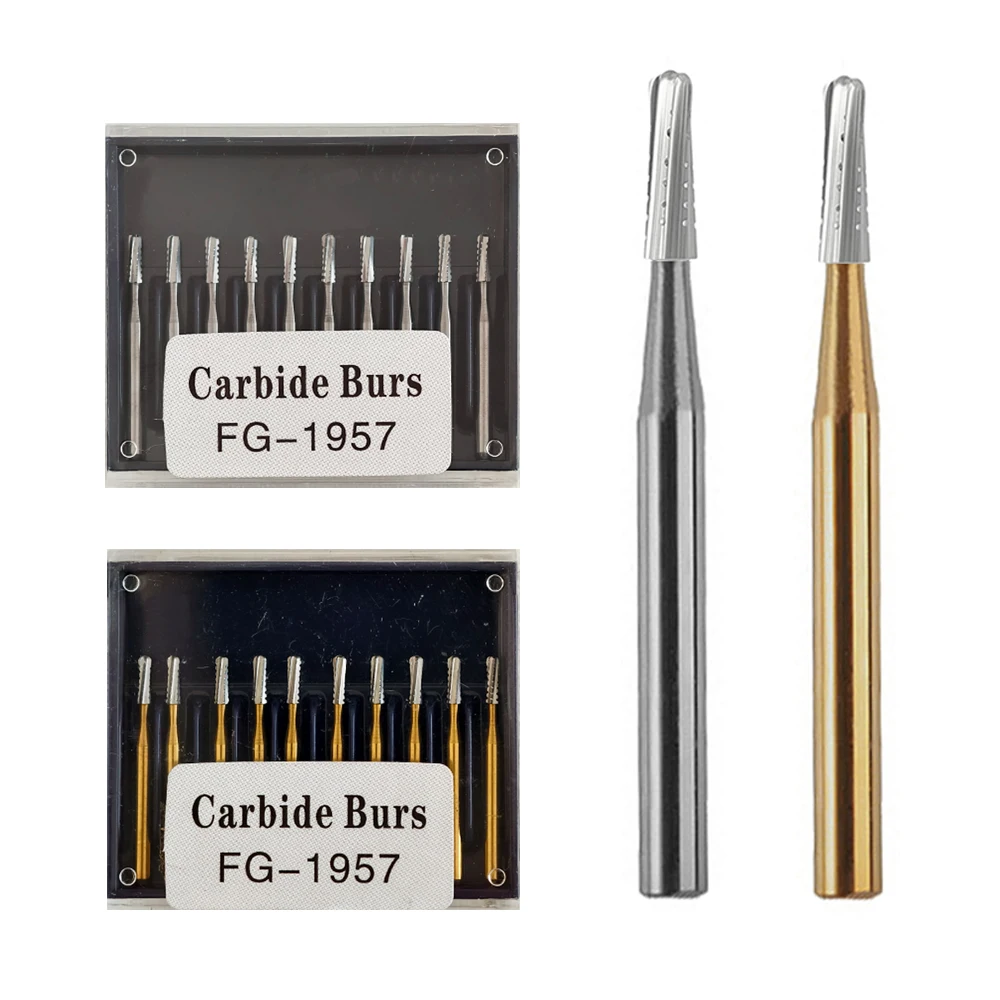 10Pcs/Box Dental Carbide Bur FG1957/FG1958/FG557 High Speed Tungsten Steel Crown Metal Cutting Burs Dentistry Lab Tools ﻿
