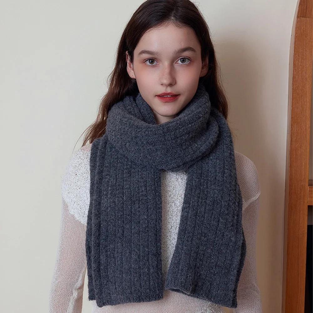 Sciarpa da donna in lana lavorata a maglia solida semplice Sciarpa calda spessa invernale Coppia all'aperto Fazzoletto da collo casual Bandelet unisex in lana retrò