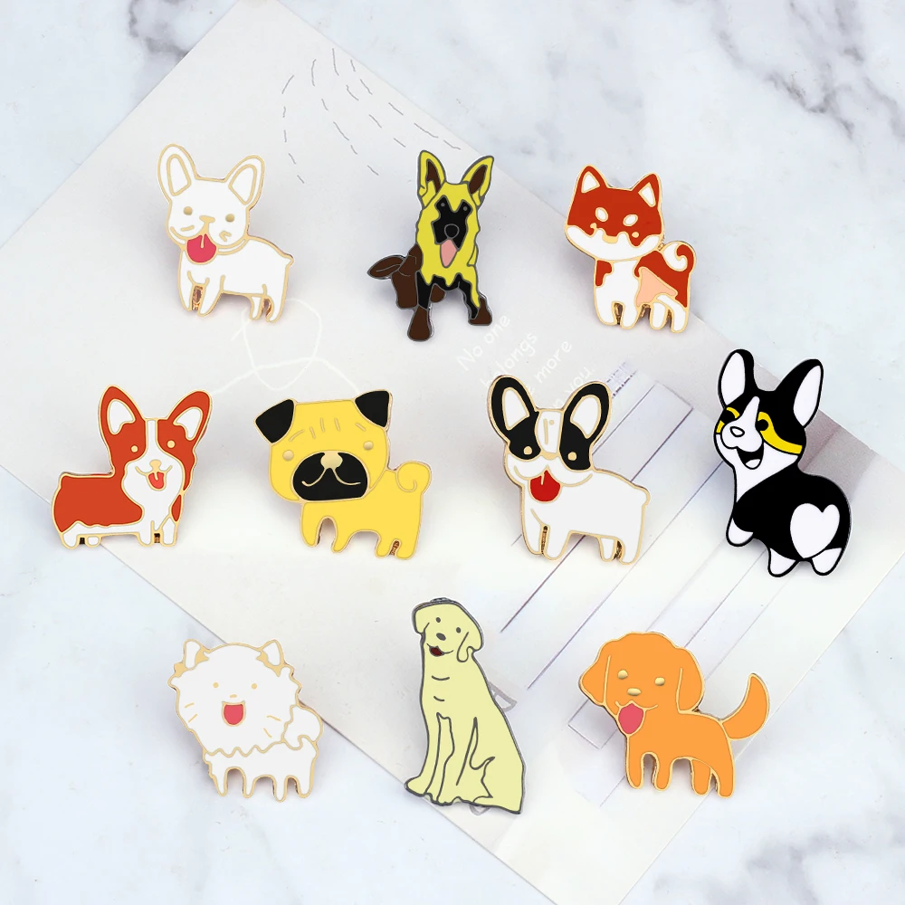 Lovely Animal Dogs Collection Enamel Brooch Cartoon Funny Cute Pet Puppy Pins Backpack Shirts Lapel Badge Accessories Kids Gifts