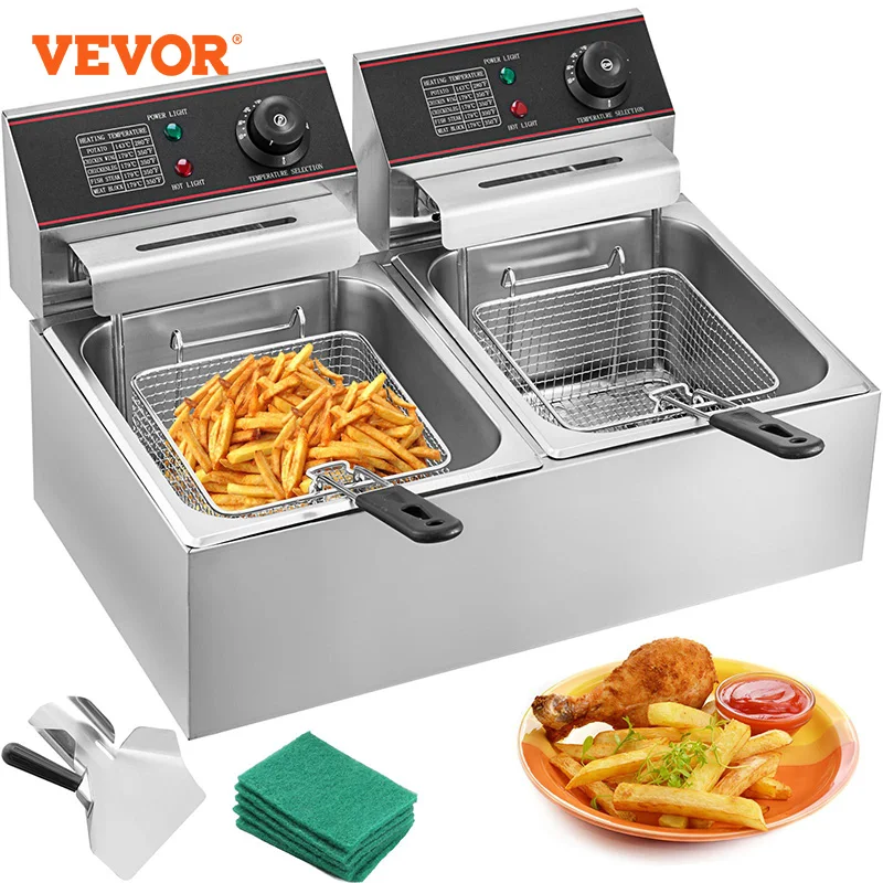 VEVOR Electric Deep Fryers Dual Tanks 12L for Fast Food Restaurant or Camping Picnic Fried Chicken Frying Chips French Fries