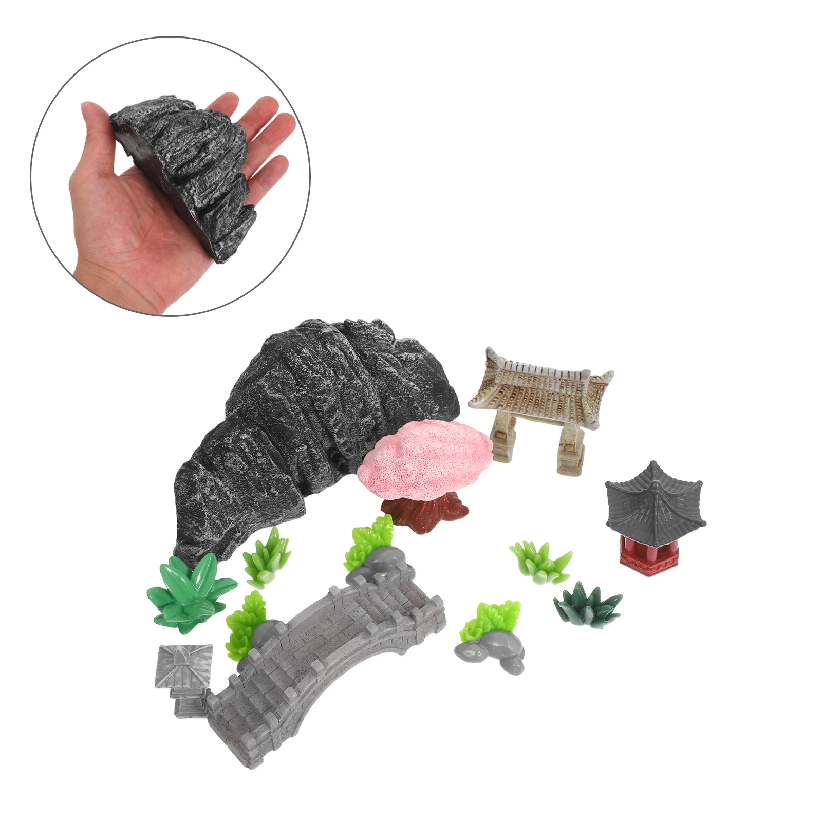 

13pcs Mini Resin Ornament Set Artificial Mountain Rockery Fake Landscape Rock Chinese Style Desktop Garden Accessories Indoor