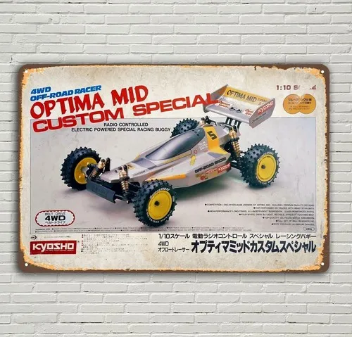 Vintage Rc Car Metal Sign Poster - Kyosho Optima Mid Buggy -