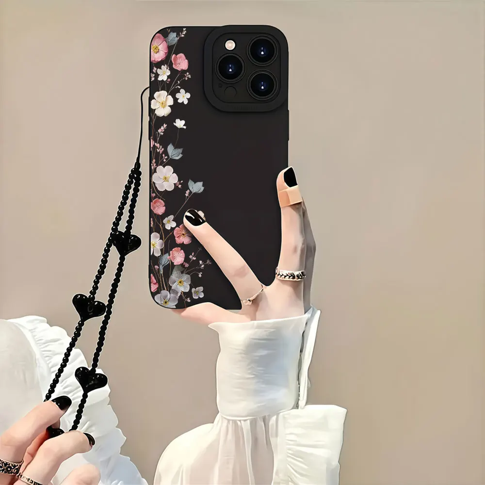 Protection Phone Case For iPhone 17 16 15 14 13  Pro Max 12 11 X XS XR 7 8 16 14 15  Plus 16E With Strap Watercolor Floral Cover - view 4